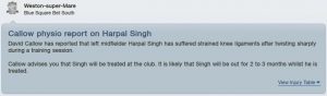 Singh injury before dover game